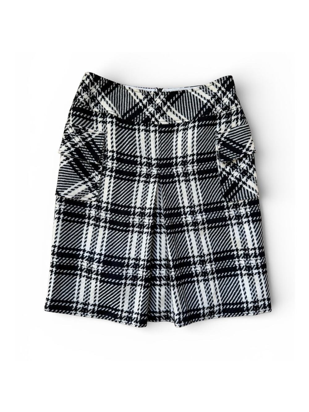 80's 90's Vintage Renfrew Black White Houndstooth Plaid Pleated Wool Mini Skirt